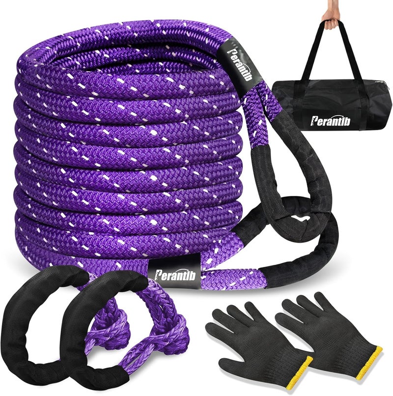 Perantlb Kinetic Energy Recovery Rope 1" x 20ft,with Soft Shackle and Glove，Linetic Light Reflecting Tow Rope for 4WD Pick Up Truck, SUV, ATV, UTV - Image 1